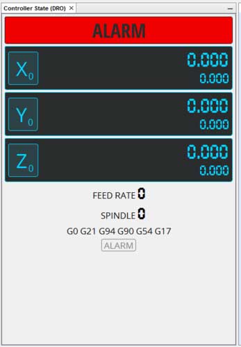 UGS Alarm Screen for X Y and Z