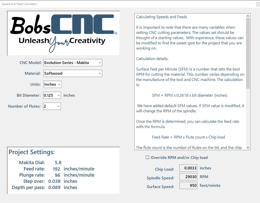 Speeds and Feeds Calculator